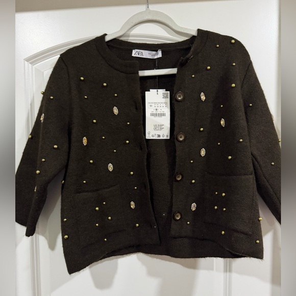 Zara Sweaters - NWT Zara Brown Cardigan with Embellishments